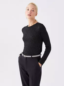 Яркий женский трикотажный свитер с круглым вырезом и длинными рукавами LCW Vision