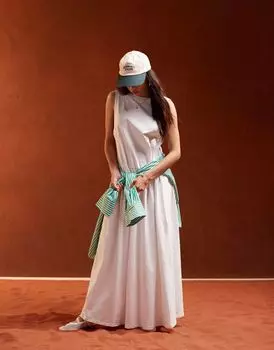 Ярко-белое свободное платье макси без рукавов с низкой спинкой и карманами ASOS DESIGN