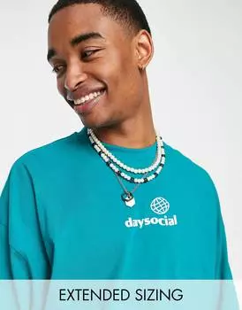 Ярко-бирюзовая футболка оверсайз унисекс с логотипом на груди ASOS Daysocial