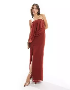 Ярко-красное платье-бандо с драпировкой ASOS DESIGN