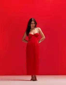 Ярко-красное платье-карандаш миди из шифона со вставками и вырезами ASOS DESIGN
