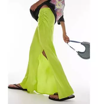 Ярко-лимонная макси-юбка Topshop со сборками сбоку