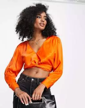 Ярко-оранжевая блузка Mango с твистом спереди