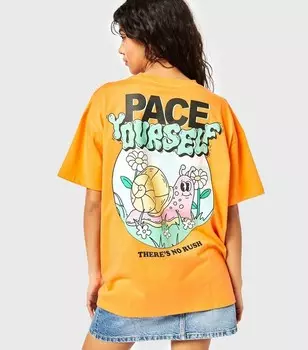 Ярко-оранжевая хлопковая футболка Skinnydip с принтом Pace Yourself Skinnydip, ярко-оранжевый