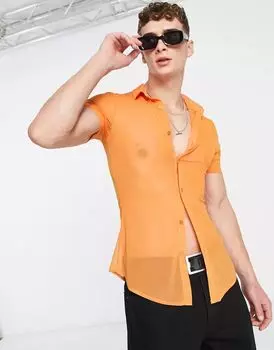 Ярко-оранжевая рубашка скинни из сетки ASOS