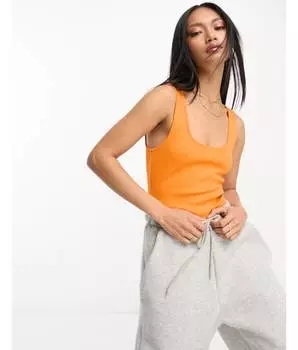 Ярко-оранжевое боди в рубчик с круглым вырезом ASOS DESIGN