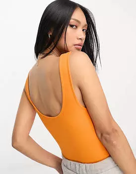 Ярко-оранжевое боди в рубчик с овальным вырезом ASOS DESIGN