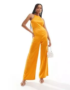 Ярко-оранжевый атласный комбинезон-борцовка ASOS DESIGN
