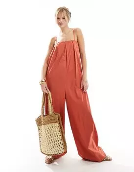 Ярко-оранжевый комбинезон широкого кроя ASOS DESIGN с квадратным вырезом и складками
