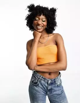 Ярко-оранжевый топ без бретелек Noisy May