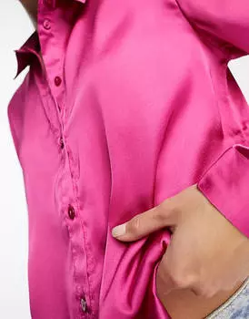 Ярко-розовая атласная рубашка JDY