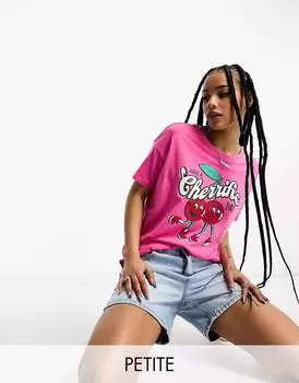 Ярко-розовая эксклюзивная футболка с вишневым мотивом Only Petite