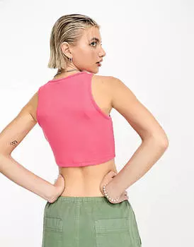 Ярко-розовая укороченная майка Noisy May с воротником-борцовкой