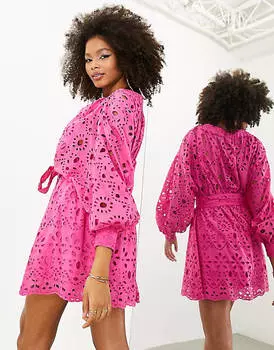 Ярко-розовое платье мини с поясом и запахом ASOS EDITION
