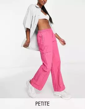 Ярко-розовые брюки карго с заниженной талией и отворотом на поясе Topshop Petite