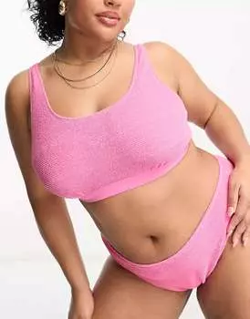 Ярко-розовые жатые плавки бикини с завышенной талией Ivory Rose Plus