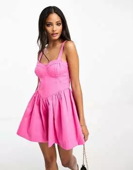 Ярко-розовый расклешенный комбинезон из твила ASOS