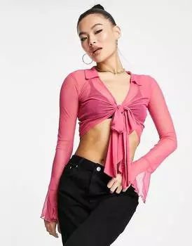 Ярко-розовый сетчатый топ с завязками спереди ASOS DESIGN