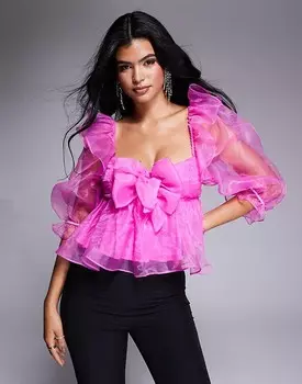 Ярко-розовый топ из органзы с бантом ASOS LUXE