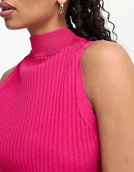 Ярко-розовый топ в рубчик без рукавов с высоким воротником и высоким воротником Whistles