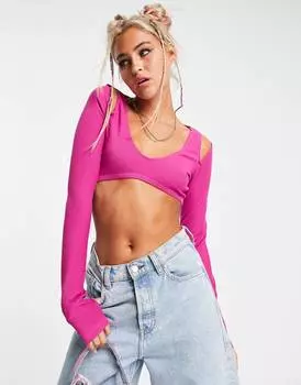 Ярко-розовый укороченный топ с вырезами на плечах ASOS DESIGN