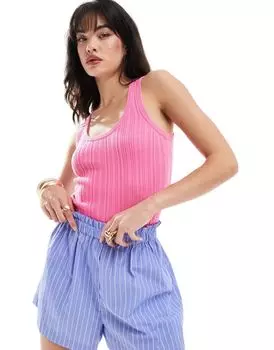Ярко-розовый вязаный топ без рукавов со спиной-борцовкой Vero Moda