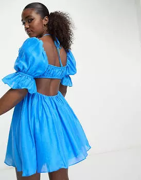 Ярко-синее платье мини с пышными рукавами Forever New