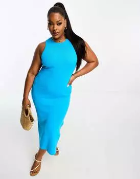 Ярко-синее трикотажное платье миди-борцовка ASOS DESIGN Curve ASOS Curve
