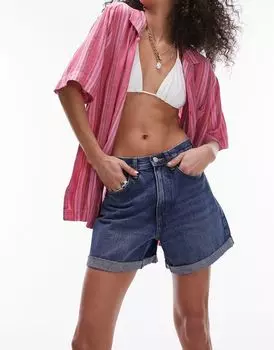 Ярко-синие джинсовые шорты Topshop с закатанным краем