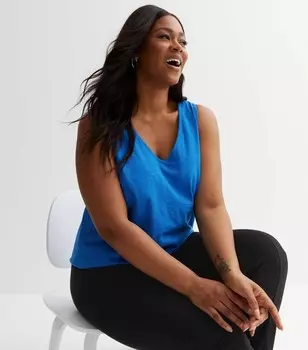 Ярко-синий длинный топ Curves с крестом на спине New Look, ярко-синий