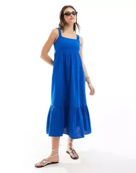 Ярко-синий ярусный сарафан миди New Look