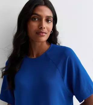 Ярко-синяя тканая футболка с круглым вырезом New Look, ярко-синий