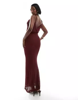 Ярко-винное вязаное платье макси с воротником-хомутом ASOS DESIGN