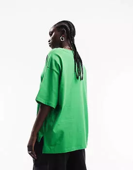 Ярко-зеленая объемная футболка с разрезами по бокам ASOS DESIGN