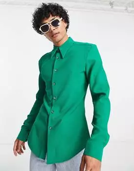 Ярко-зеленая рубашка скинни в рубчик ASOS DESIGN