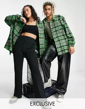 Ярко-зеленая рубашка в клетку оверсайз унисекс COLLUSION