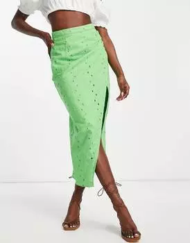 Ярко-зеленая юбка миди с вышивкой ASOS DESIGN