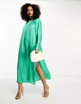 Ярко-зеленое платье из стираного атласа ASOS с объемными рукавами