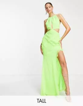 Ярко-зеленое платье макси с косой рюшами и рюшами ASOS DESIGN Tall ASOS DESIGN Tall