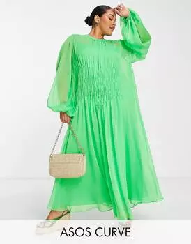 Ярко-зеленое платье макси со сборками ASOS EDITION Curve