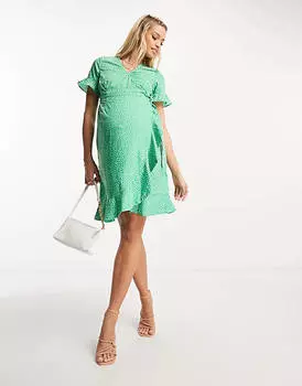Ярко-зеленое платье мини с запахом Vero Moda Maternity
