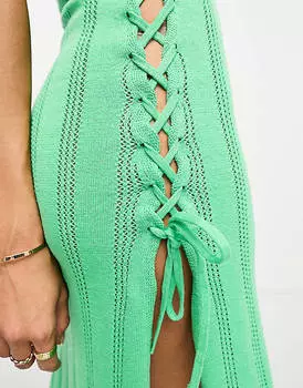 Ярко-зеленое пляжное платье миди со сборками по бокам Pieces