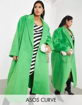 Ярко-зеленое удлиненное пальто из смесовой шерсти ASOS EDITION Curve