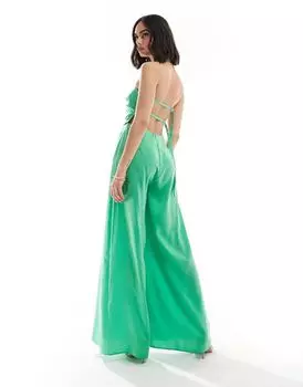 Ярко-зеленый атласный комбинезон с шарфом-бандо и пряжкой ASOS DESIGN