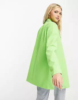 Ярко-зеленый блейзер оверсайз с разрезом по бокам Pieces