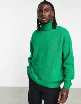 Ярко-зеленый пушистый вязаный джемпер с высоким воротником ASOS DESIGN