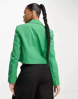 Ярко-зеленый укороченный пиджак в стиле милитари Miss Selfridge