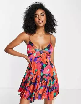 Яркое атласное платье мини с v-образным вырезом и v-образным вырезом ASOS DESIGN
