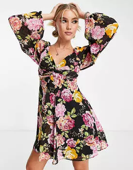 Яркое цветочное платье мини с открытой спиной и открытой спиной ASOS DESIGN