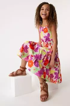 Яркое многослойное платье на бретелях с цветочным принтом Next, розовый